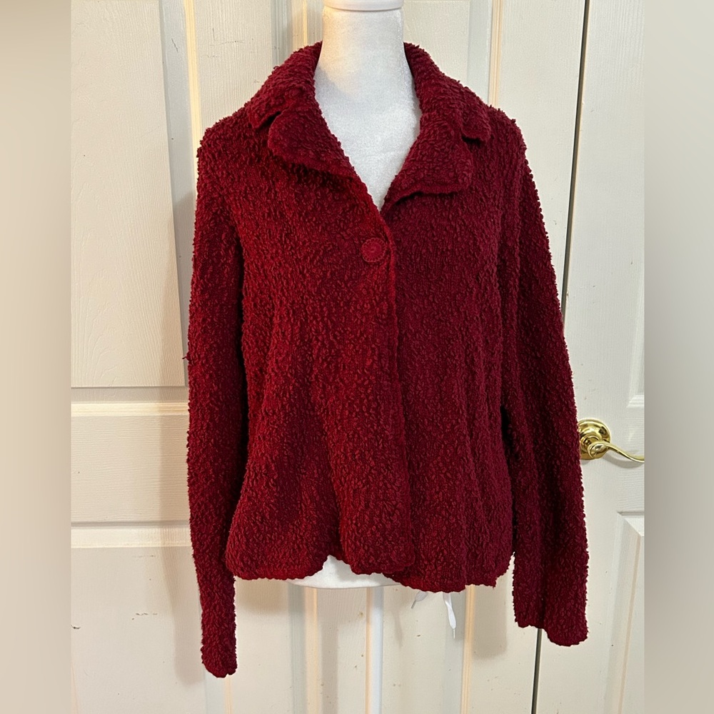 Fuzzy red one button cardigan by Rocha. John Rocha, size 18